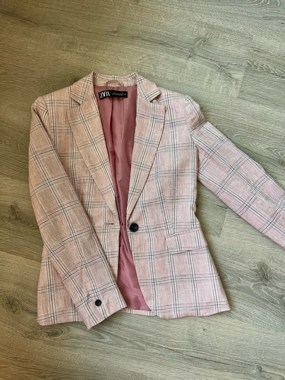 Zara Rose Pink Plaid Single-Button Blazer - size S